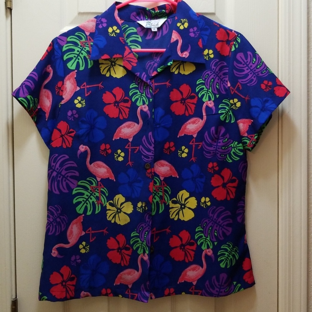 Tropical Flamingo Navy Top